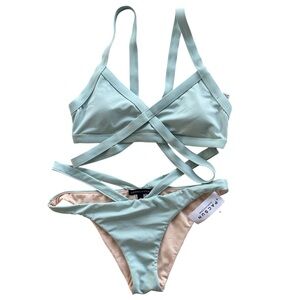 Pacsun Kendall & Kylie Women’s M Sea Green Strappy Bikini Top & Bottoms Swim Set